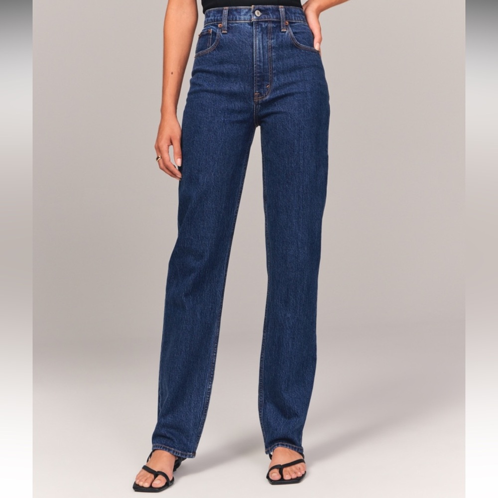 Abercrombie & Fitch Dark Blue 90s Ultra High Waist Curve Love Straight Leg Jeans